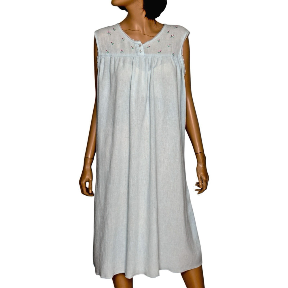 Vintage Cotton Nightgown Blue Embroidered Chemise Blair M Cottage Feminine